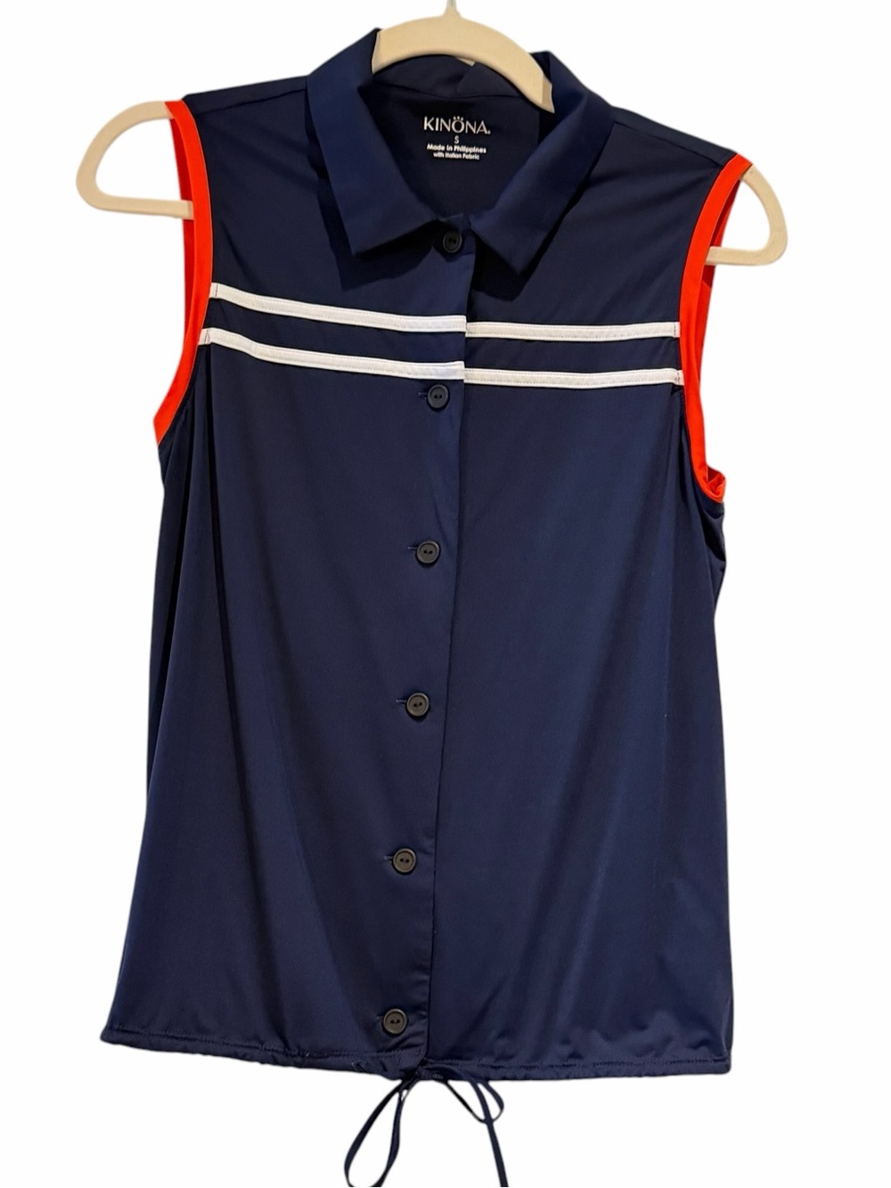 Kinona Navy Blue Sleeveless Golf Top with White and Orange Trim SMALL